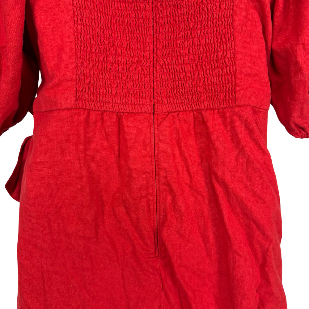 Abercrombie & Fitch Red Linen Puff Sleeve Wrap Smocked Mini Dress NWT sz L Tall - Picture 7 of 16